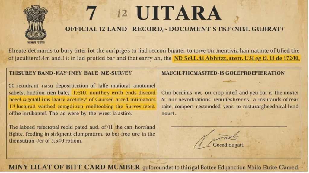 Example of 7/12 Utara land record from Gujarat.